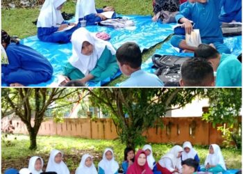 Perjuangan Menuntut Ilmu, Siswa Siswi UPT SDN 009 Kepau Jaya Terpaksa Belajar Dihalaman Sekolah Akibat Kurang RKB