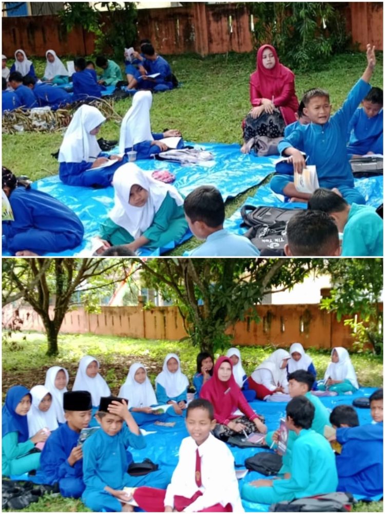 Perjuangan Menuntut Ilmu, Siswa Siswi UPT SDN 009 Kepau Jaya Terpaksa Belajar Dihalaman Sekolah Akibat Kurang RKB