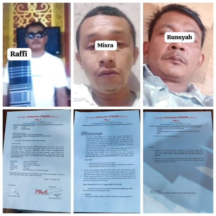 Plaintif Indonesian Student Aliansi akan Laksanakan Aksi di Mabes Polri Tuntut Tangkap Bos PETI “RF, MS,RNS” di Pasaman.