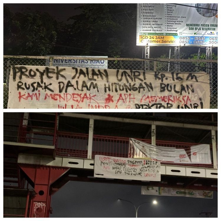 Diduga korupsi besar besaran proyek jalan di Universitas Riau ,spanduk beredar dipekanbaru