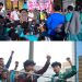 Ratusan mahasiswa berbagai kampus di Pekanbaru berunjuk rasa di Gedung DPRD Riau, Jalan Sudirman,